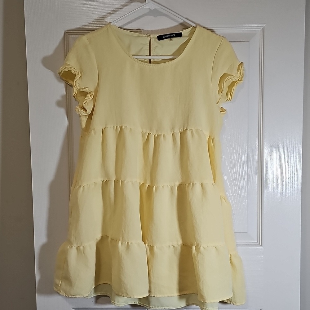 Sugar Lips Butter Yellow Tiered Babydoll Lined Dress Size S